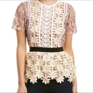 Self-Portrait Floral Guipure peplum top